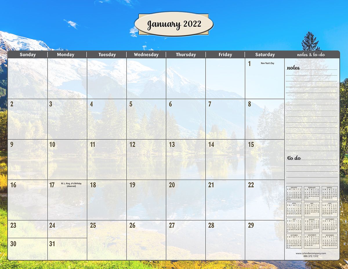 Large Scenic America Full Color Desk Pad Calendar 17x22 