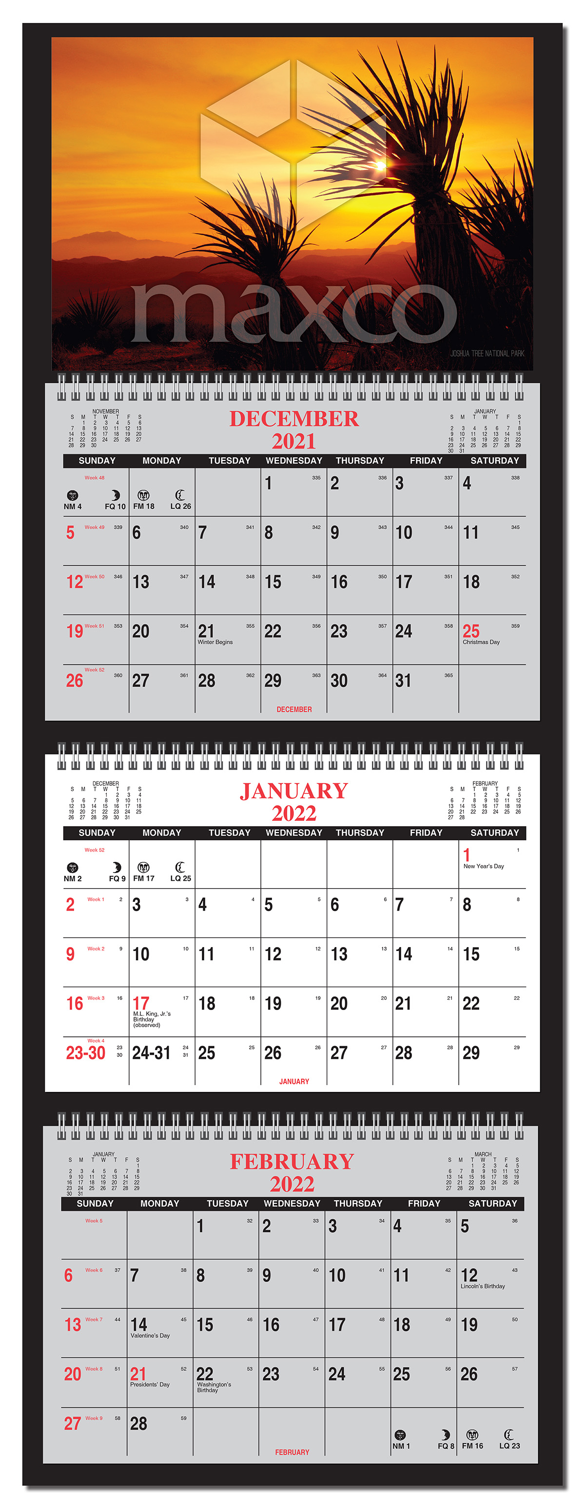 3 Month Calendar At A Glance With Advertising 4 Panel With Numbered Weeks Ty12 Calendar Company