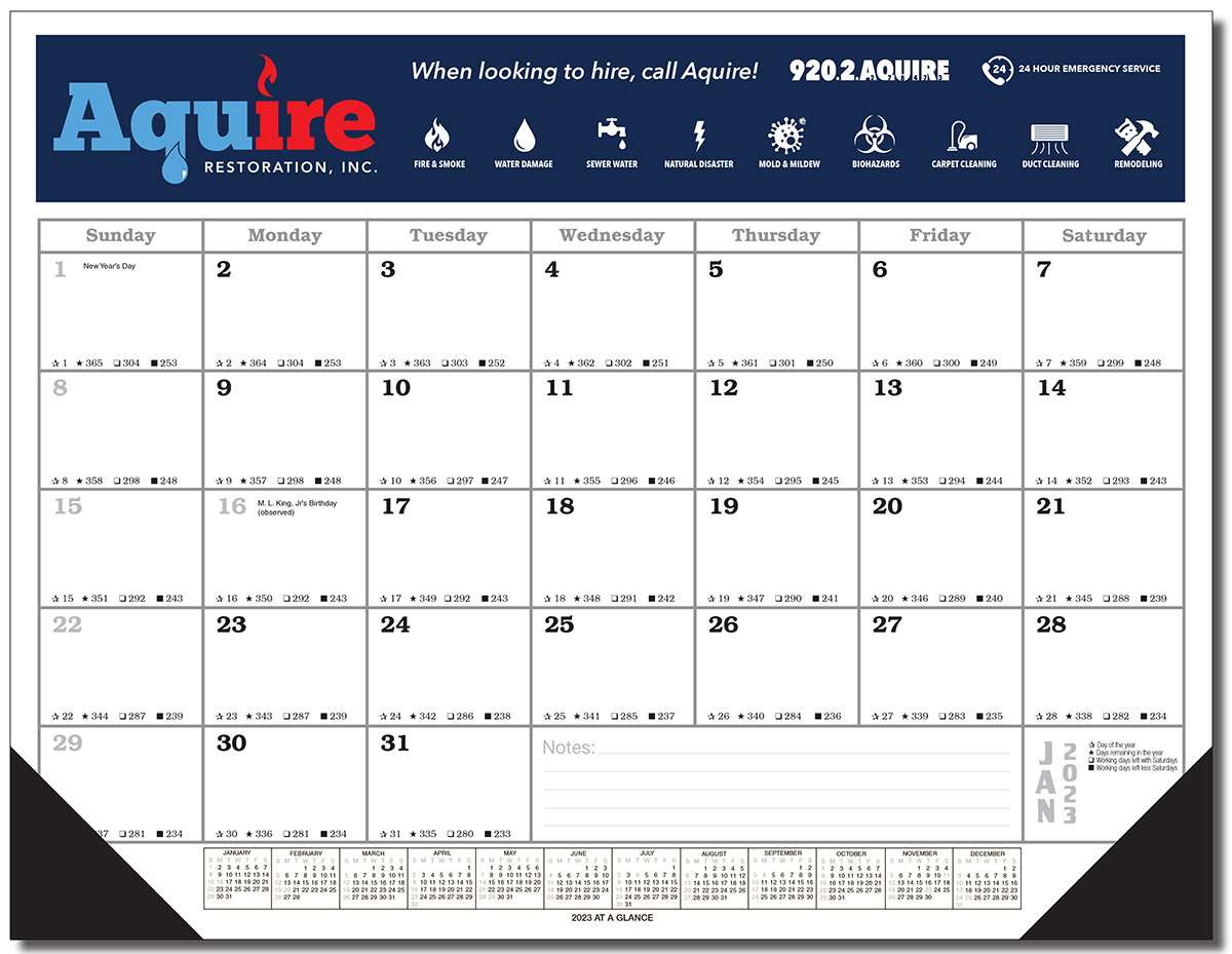 Full Color Full Size Desk Blotter Calendar 22" X 17.25"