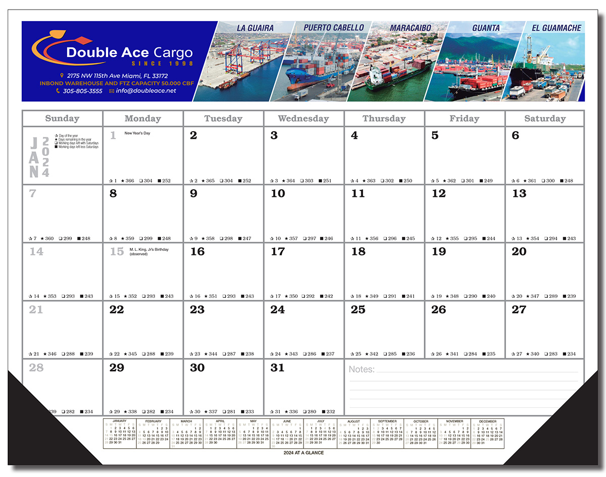 2024 Desk Pad Blotter Calendars (17x22 with Vinyl top and corners)