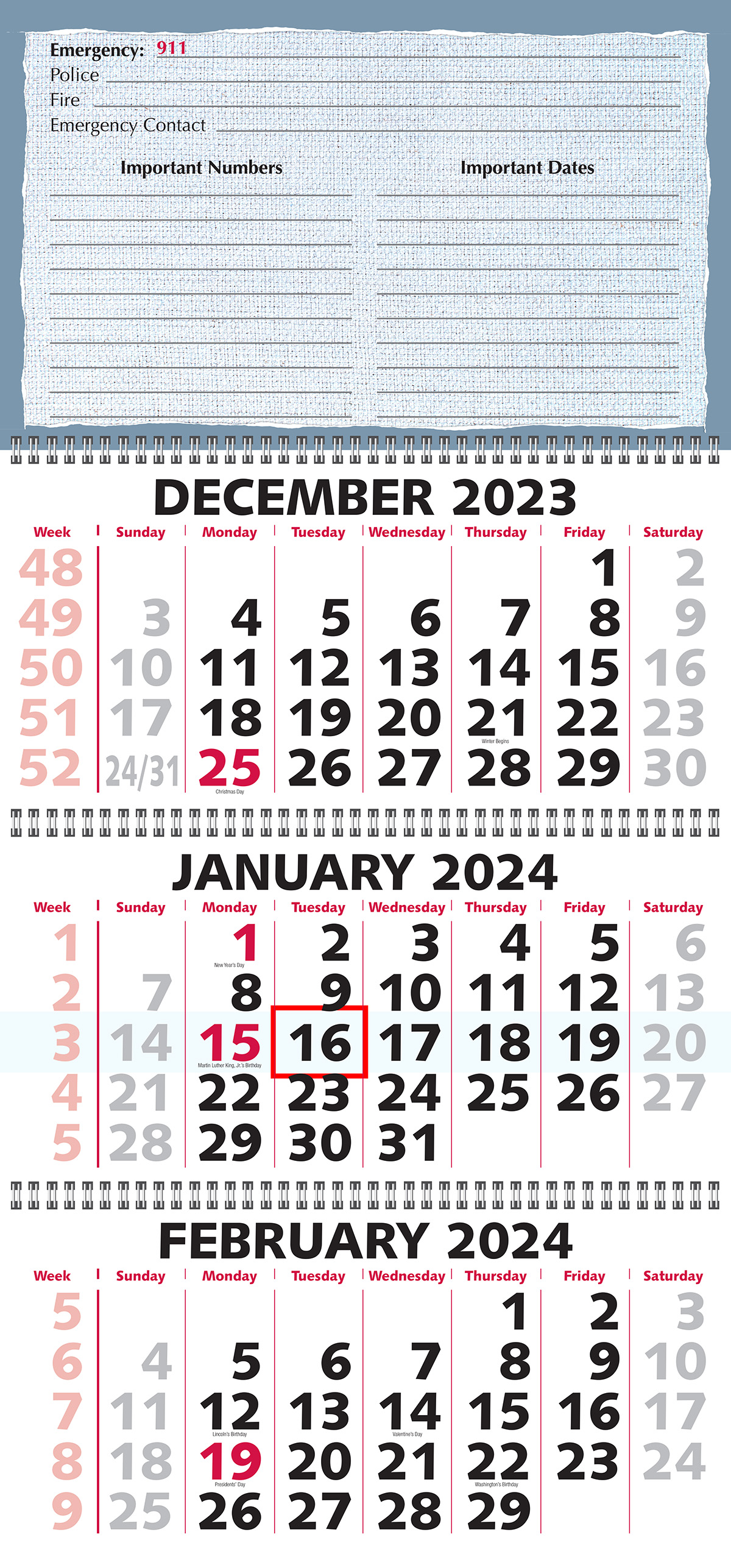 2024 Calendar With Calendar Weeks Numbered Drill Free Printable