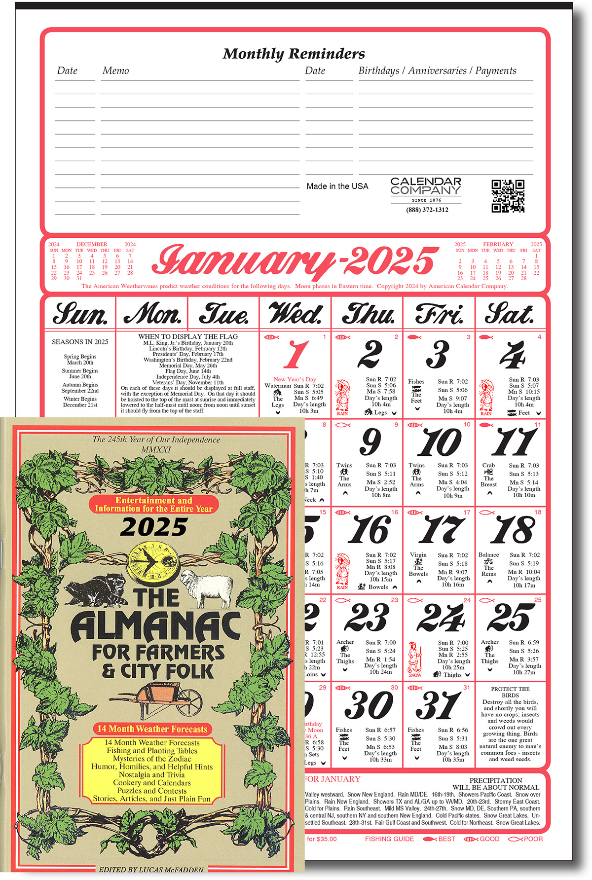 2025 Old Fashioned Almanac Calendar and Almanac Book for Farmers and City Folk - Buy 1: Calendar Company