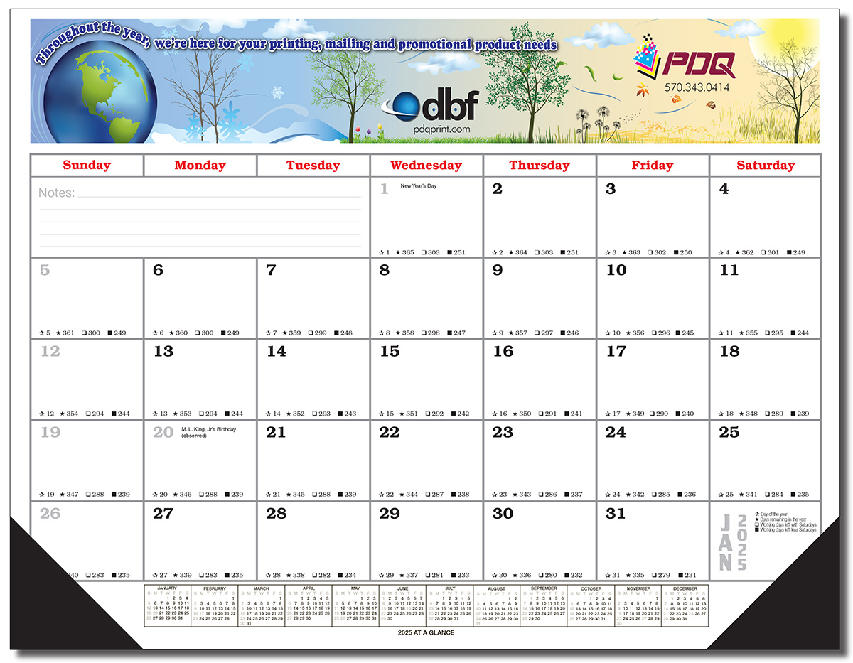 Full Color Full Size Desk Blotter Calendar: 22"x17.25" Dimensions