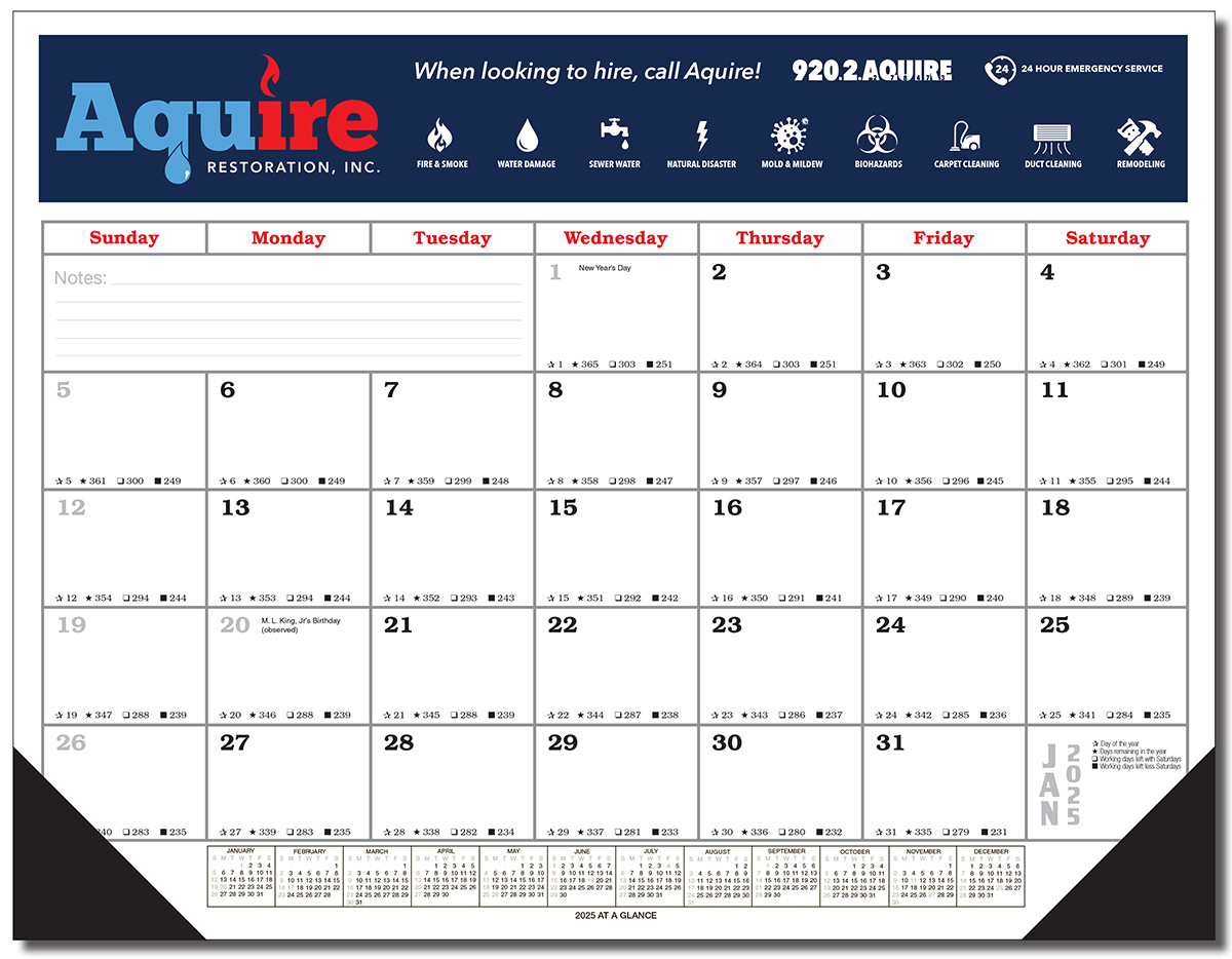Full Color Full Size Desk Blotter Calendar: 22"x17.25" Dimensions