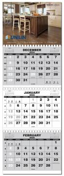 3 Month-Four Panel Calendar With US and Canadian Holidays - HALF PRICE SPECIAL