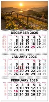 Three Month Calendar (3 month view) with week numbers - B1TY13
