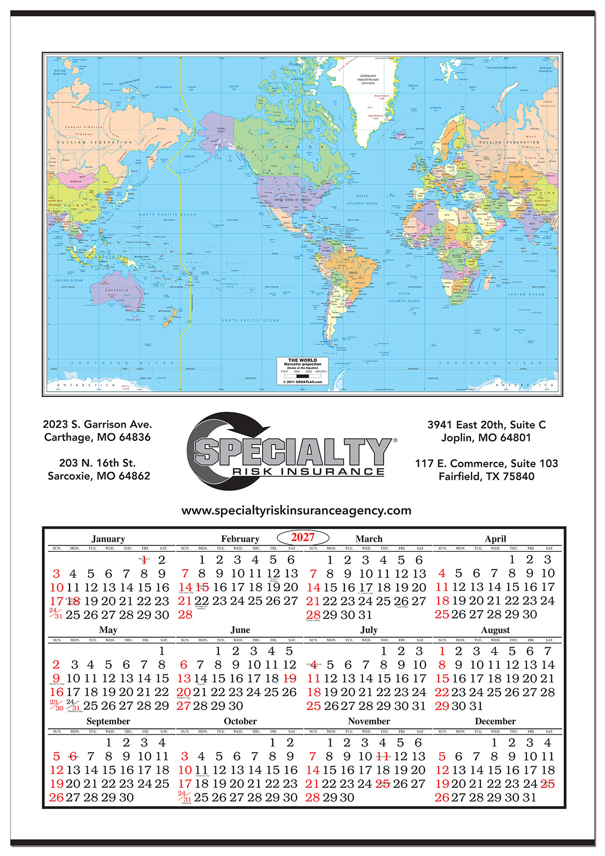 Jumbo World Map Calendar | Promo Wall Calendars | Calendar Company