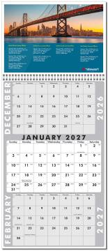 3 Month Single Sheet Calendar- Wire-O Attached Top Panel