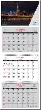 3 Month Calendar at a glance (with advertising)- 4 Panel with Numbered weeks